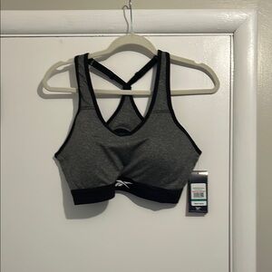 Reebok Gray and Black Sports Bra with Racerback Design